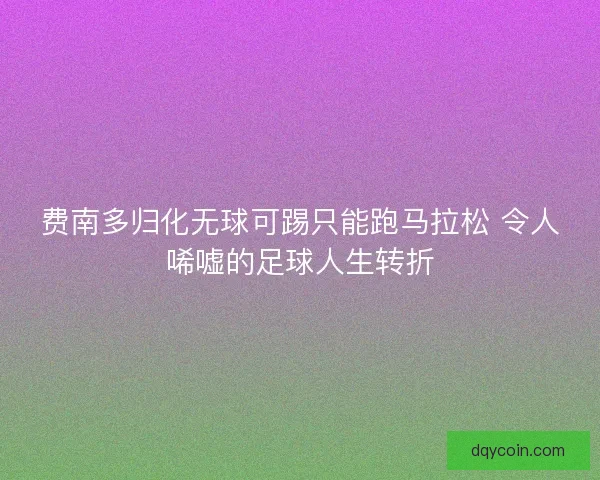 费南多归化无球可踢只能跑马拉松 令人唏嘘的足球人生转折